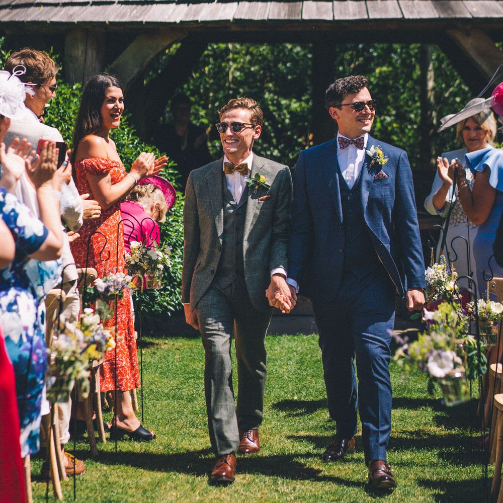 grooms on wedding day wearing wedding sunglasses