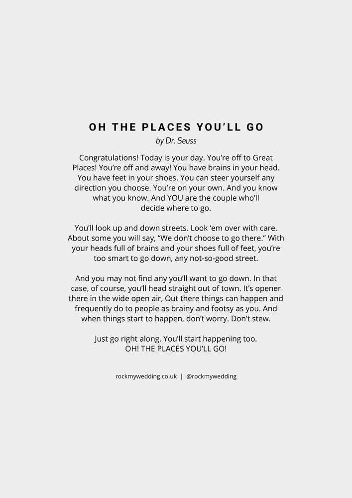 Oh The Places You’ll Go By Dr Seuss Wedding Reading
