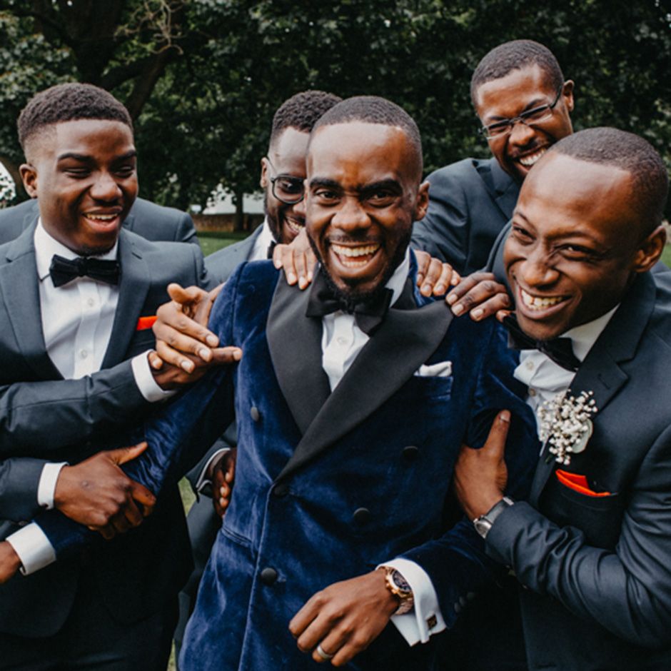 a group of men celebrating together for a stag party