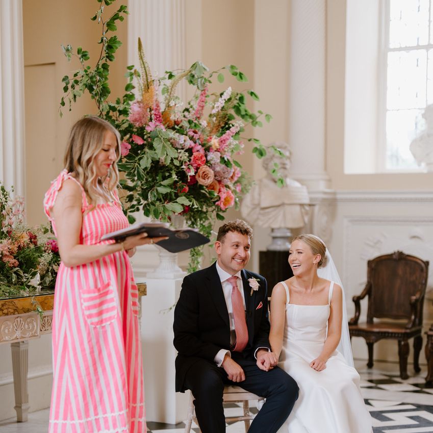 wedding celebrant reading roxy celebrates love pink dress