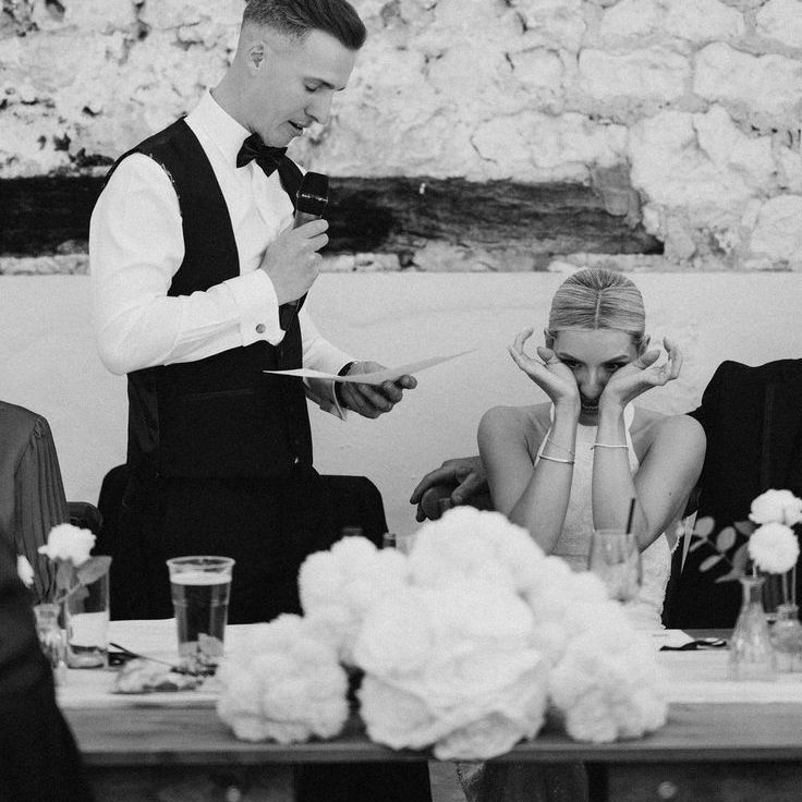 Groom Reads Wedding Speech While Bride Cries