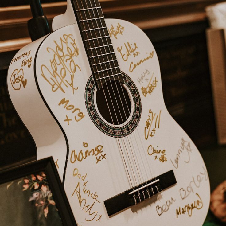 White Guitar Unique Wedding Guest Book Idea