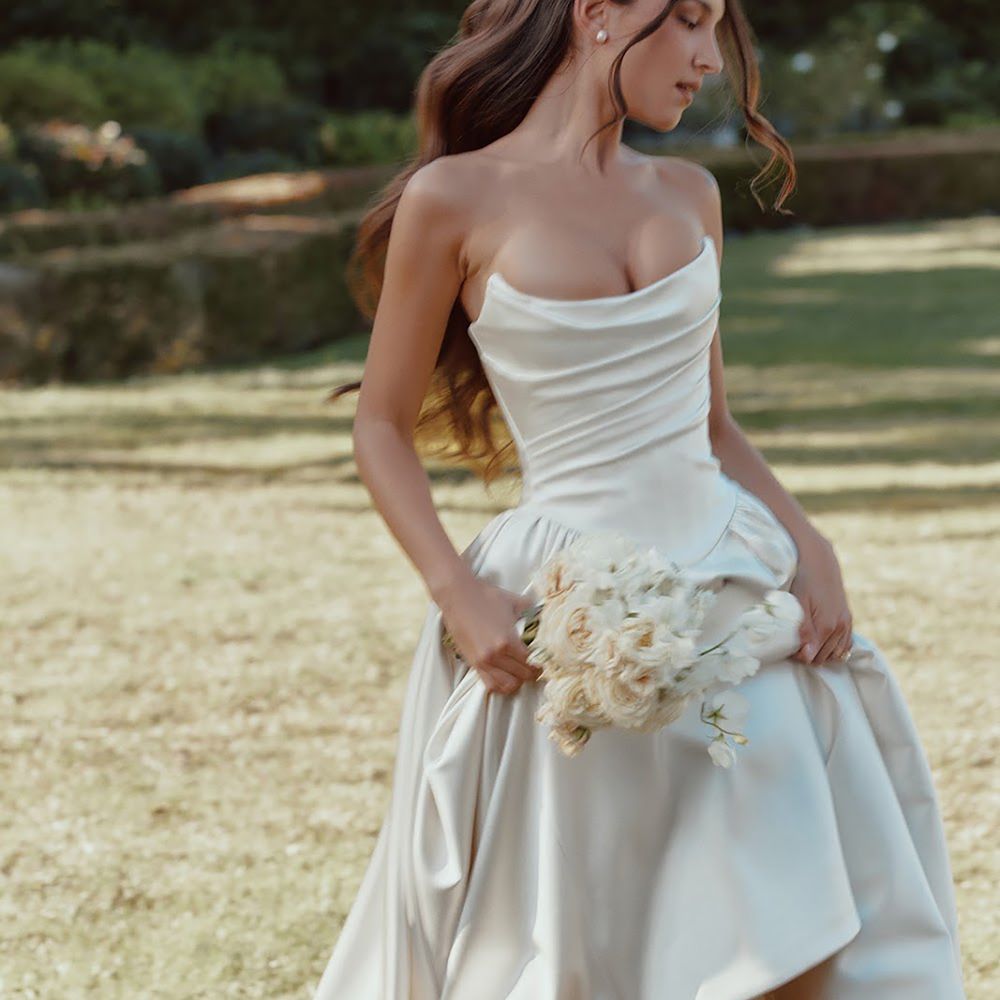 Satin basque house of cb registry office wedding dress gown