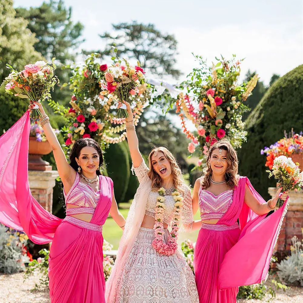 Bright pink saree bridesmaid dresses
