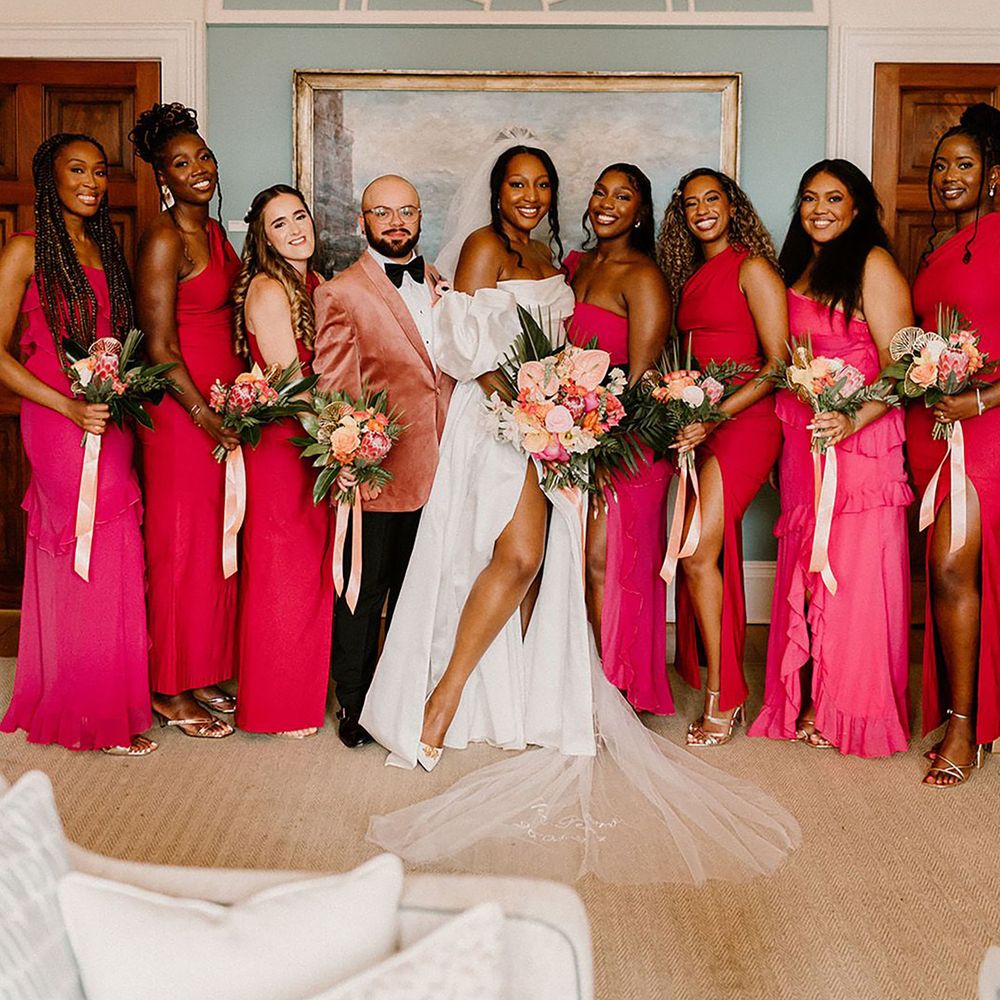 Hot pink mismatched bridesmaid dresses