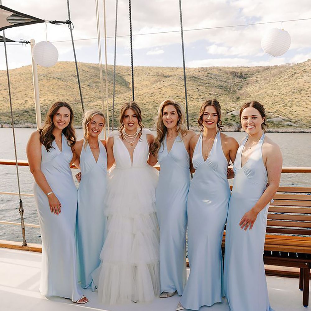 Light blue satin bridesmaid dresses