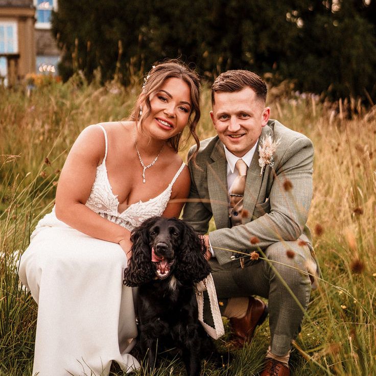 Bride & Groom With Pet Dog At Boho Weddin