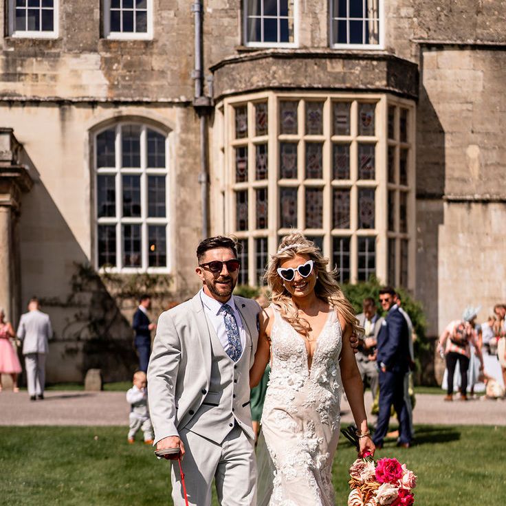 Bride & Groom With Pet Dog Wearing Hawaiian Shirt For Contemporary Wedding
