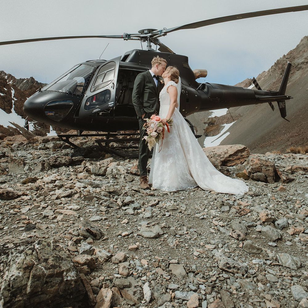 helicopter transport eco lodge wedding