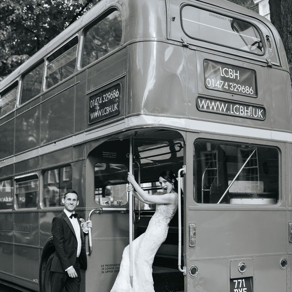 Vintage bus wedding transport
