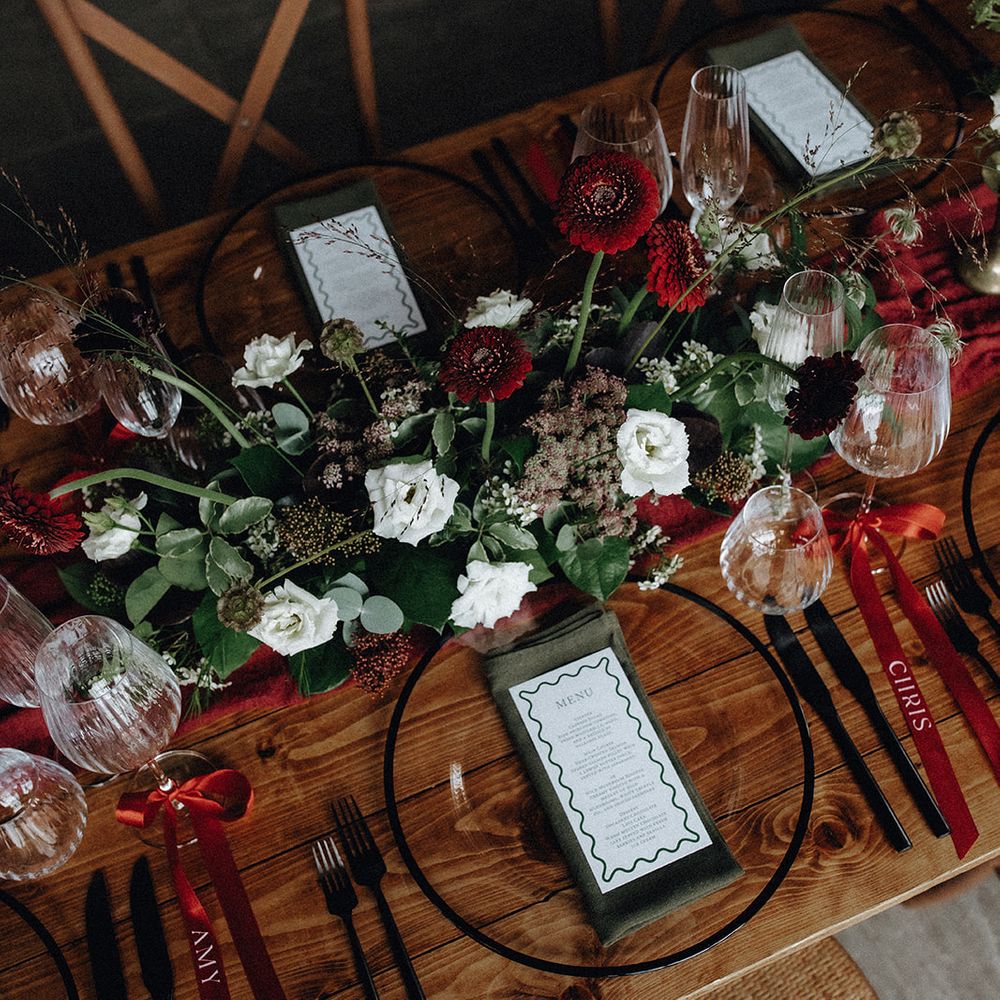 Winter red and green theme tablescape