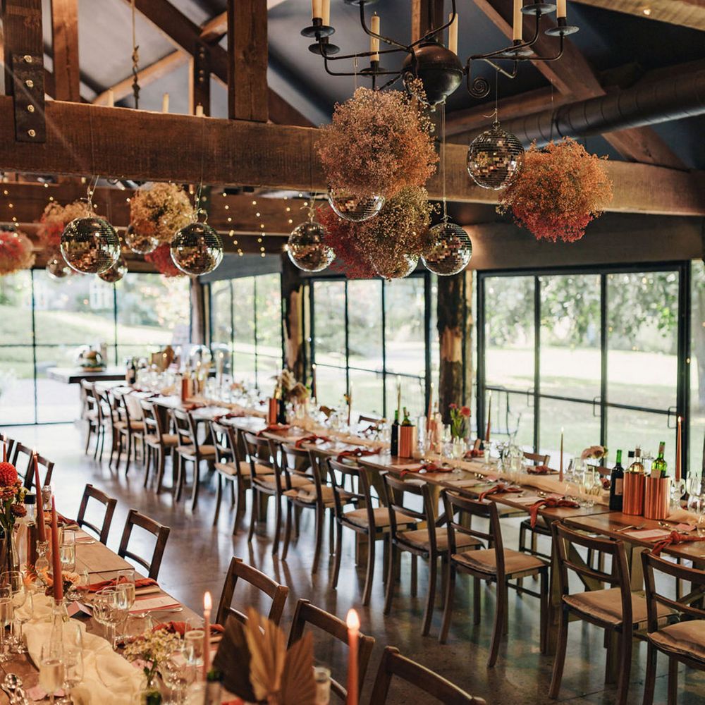 Modern disco ball decor for Dewsall Court wedding