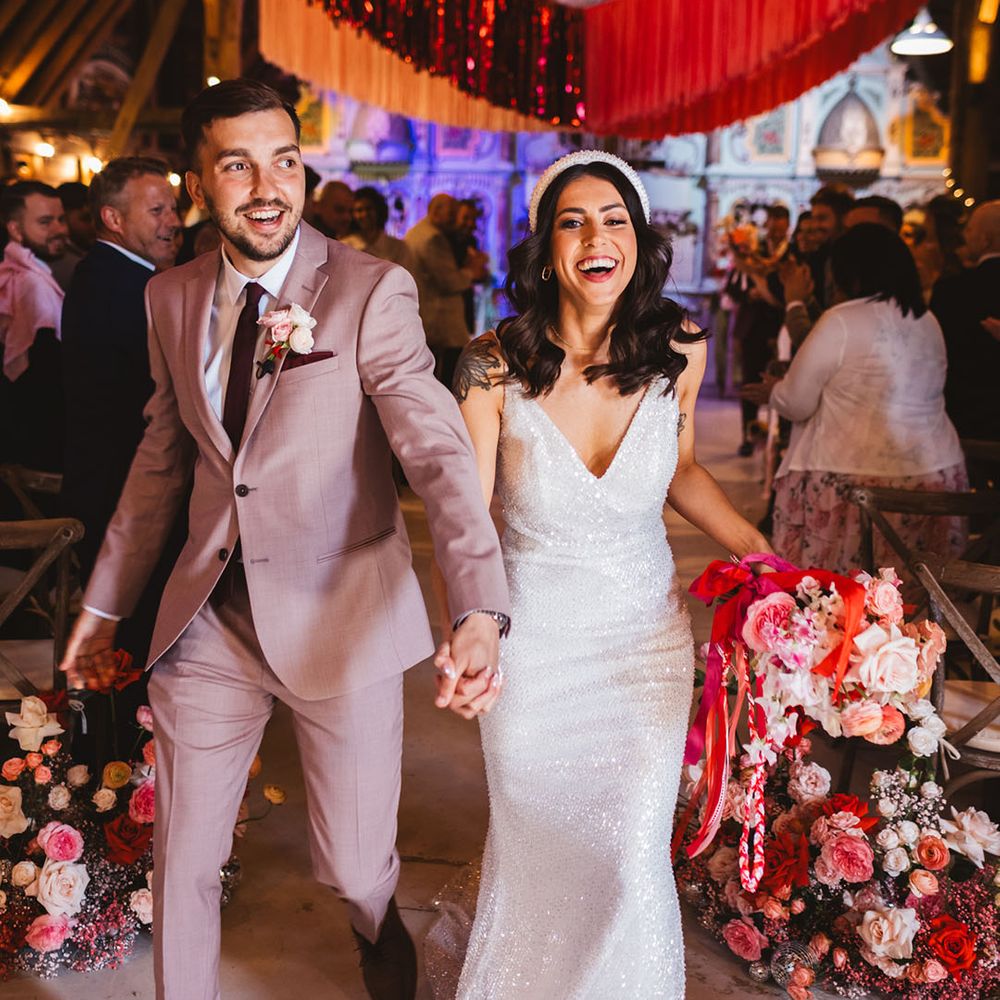 Preston Court wedding with pink wedding ceremony decor