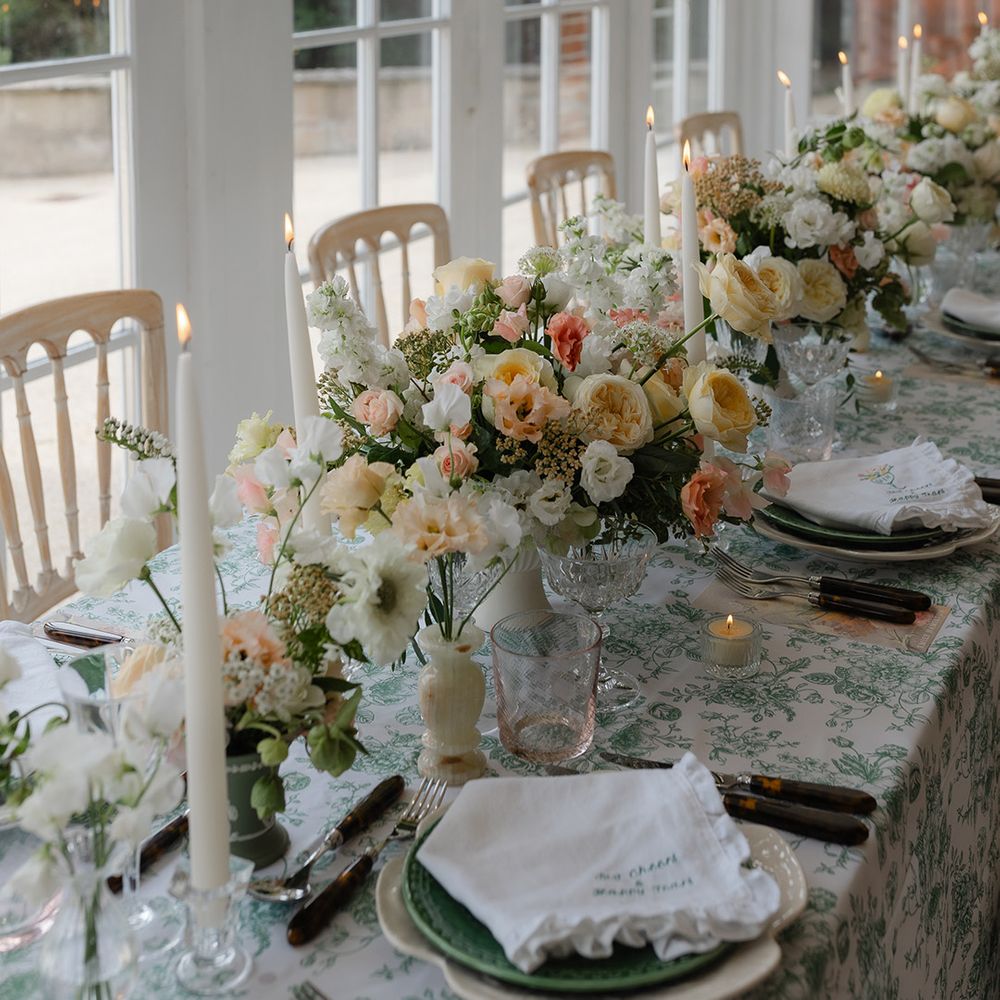 Yellow and white wedding tablescape 