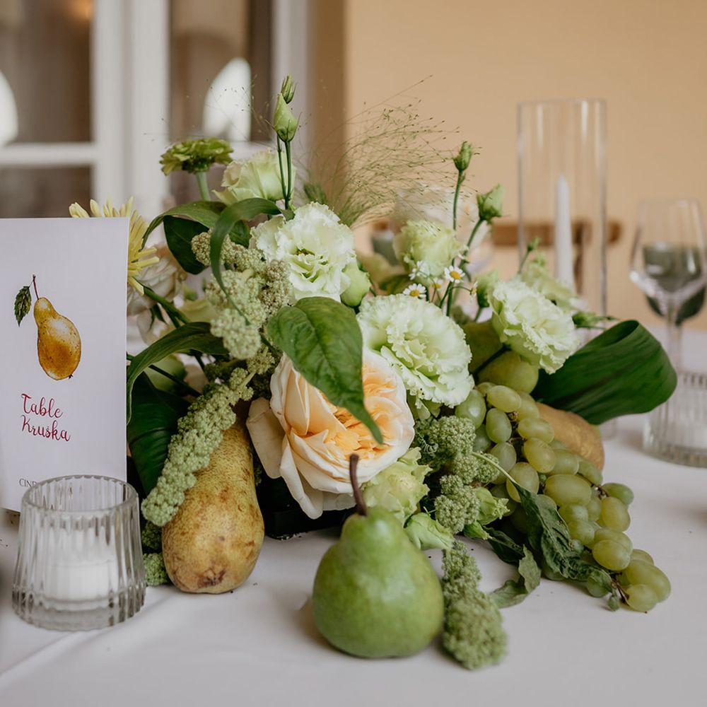 Fruit tropical theme wedding table centrepiece
