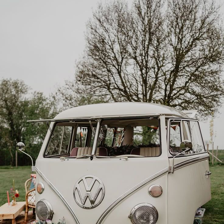 Boho Wedding Transport For Festival Wedding with Vintage Campervan