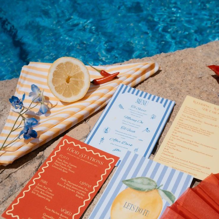 Bright & Vibrant Striped & Wavy Blue, Orange Wedding Stationery Suite