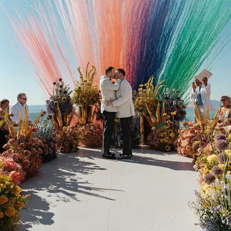 Colourful Santorini Destination Wedding With Smoke Flares