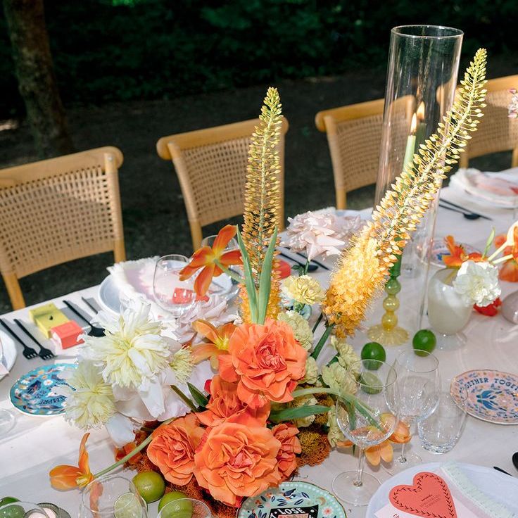 Orange & Yellow Wedding Flower Table Centrepiece For Italian Destination Wedding