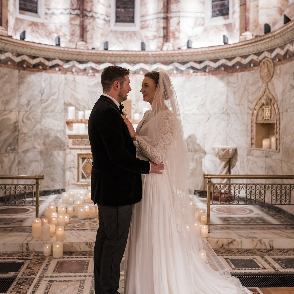 Bride and groom exchange vows at Fitzrovia Chapel