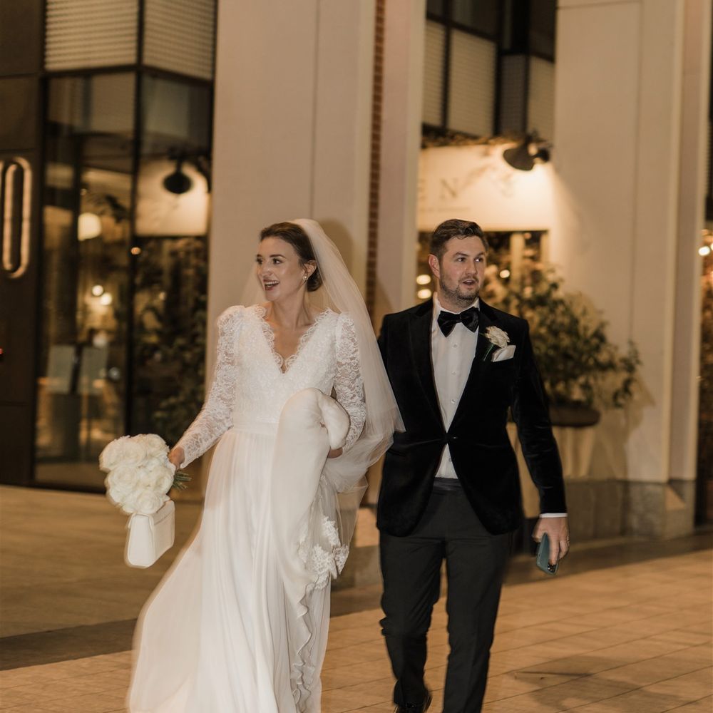 Bride and groom at stylish London wedding venue 