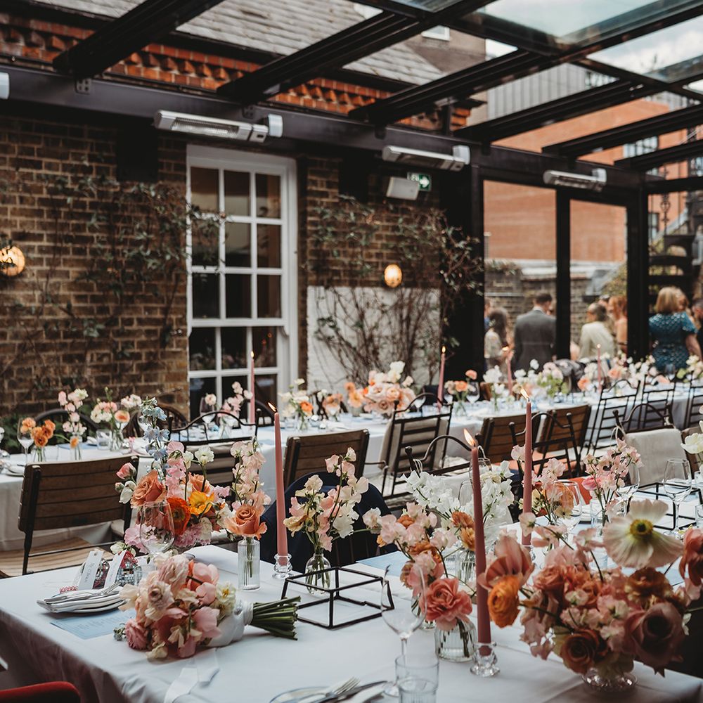 Romantic, dreamy wedding tablescape with pink flowers