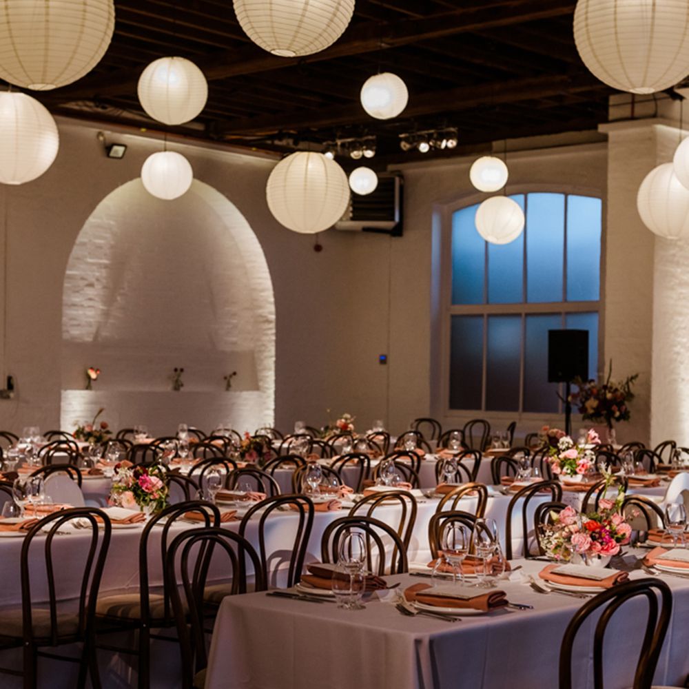 Paper lantern decor for Trinity Buoy Wharf wedding breakfast
