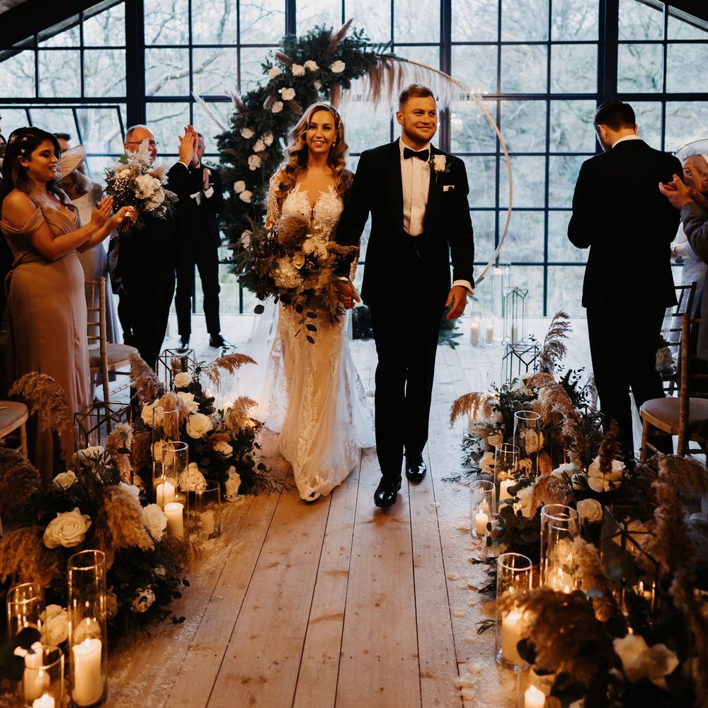 Winter wedding at Hidden River Cabins with warm candlelight