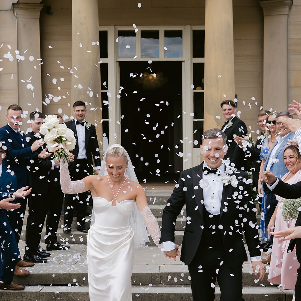 Confetti moment at Yorkshire wedding venue