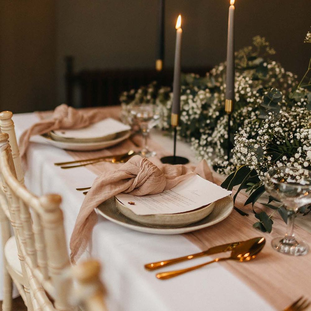 Moody tablescape with gypsophila flowers