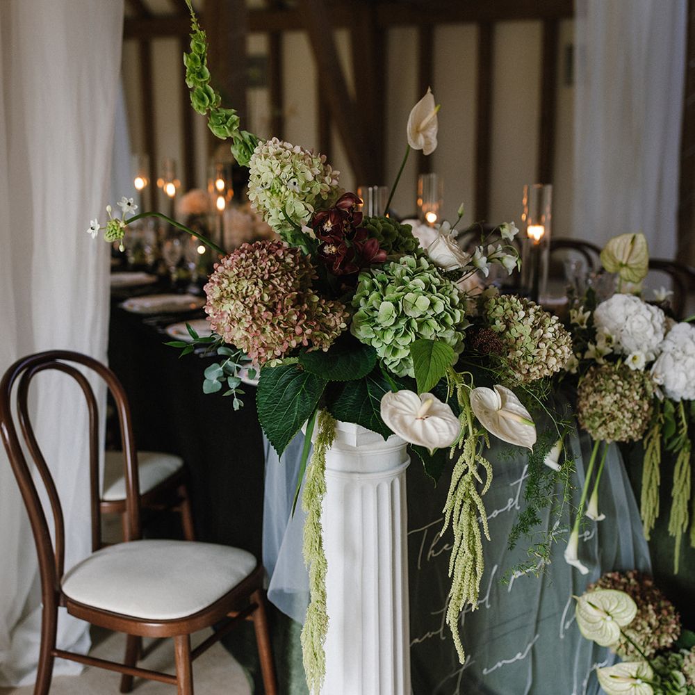 Deep green wedding festive table decor 