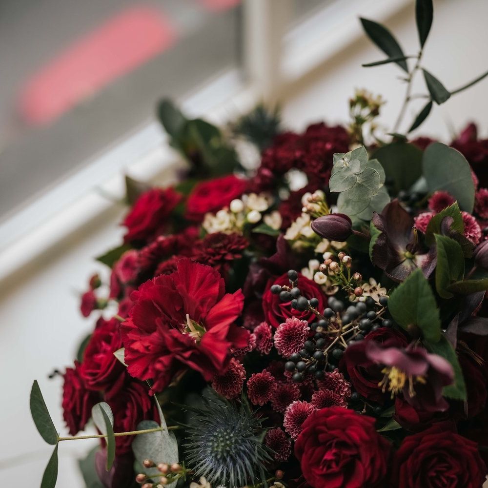 Deep red wedding bouquet