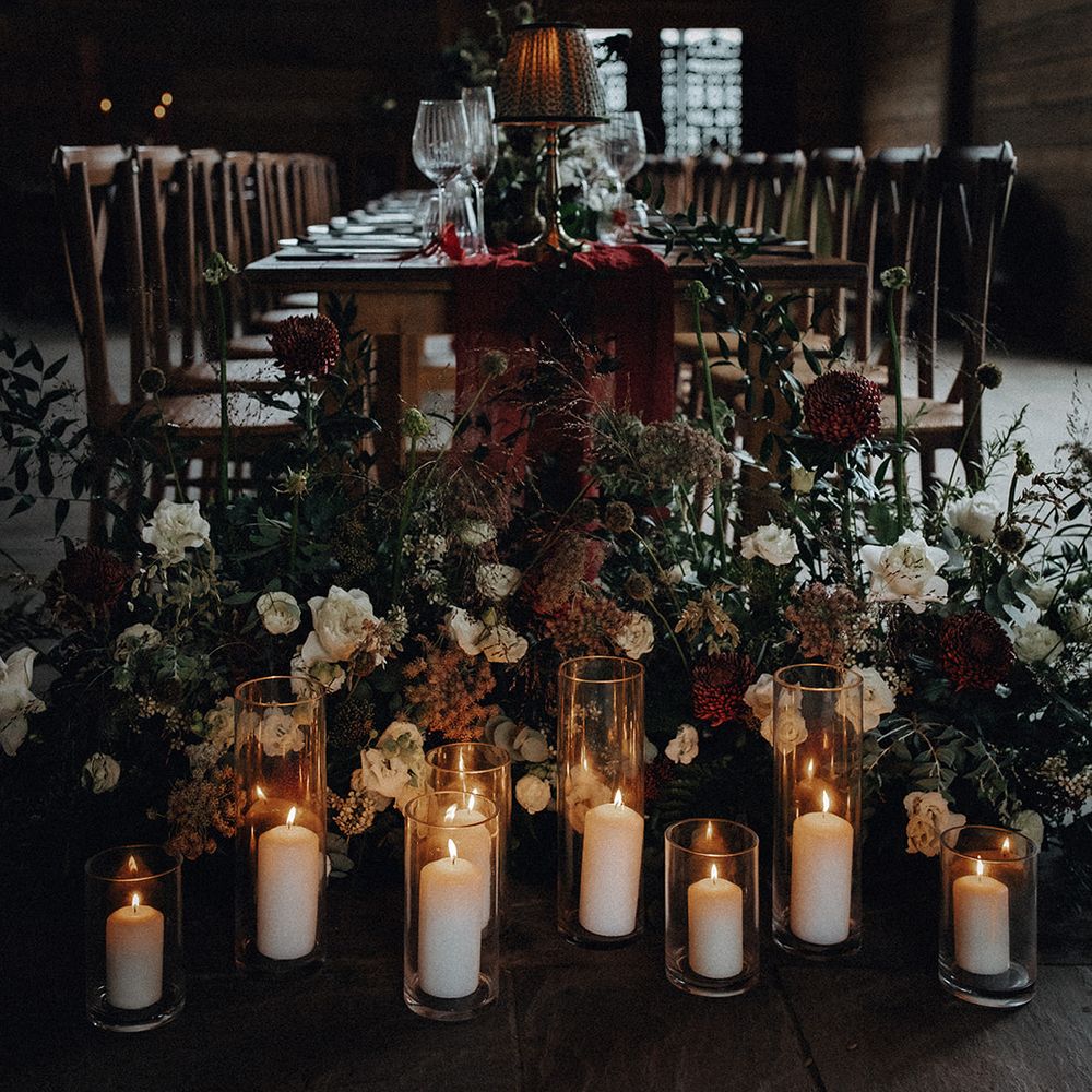 Moody wedding tablescape flowers