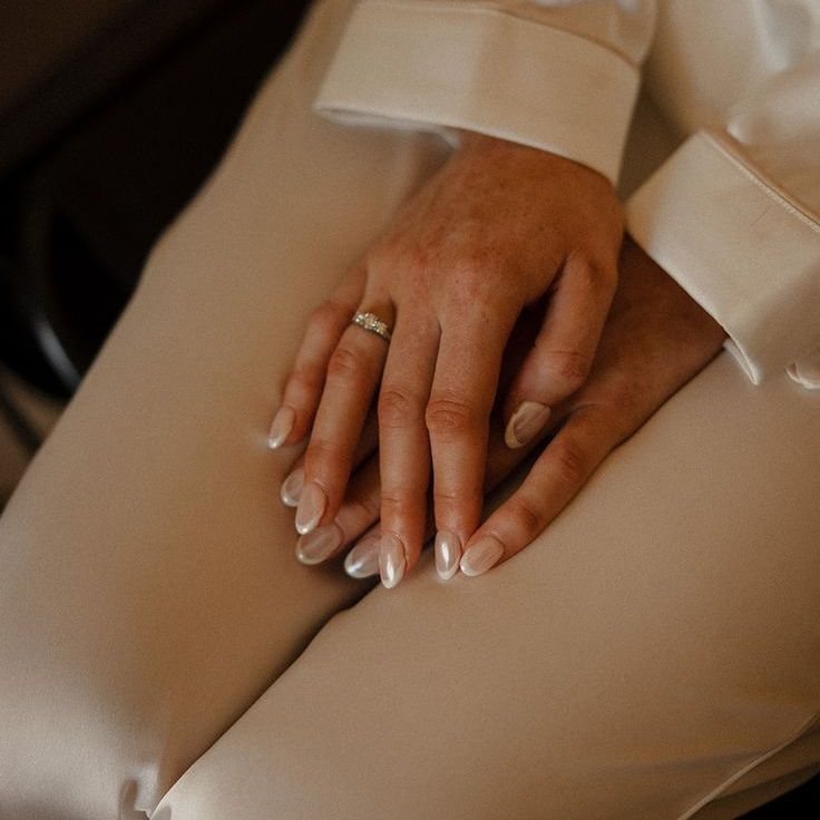 Bride With White French Tip Chrome Wedding Nails