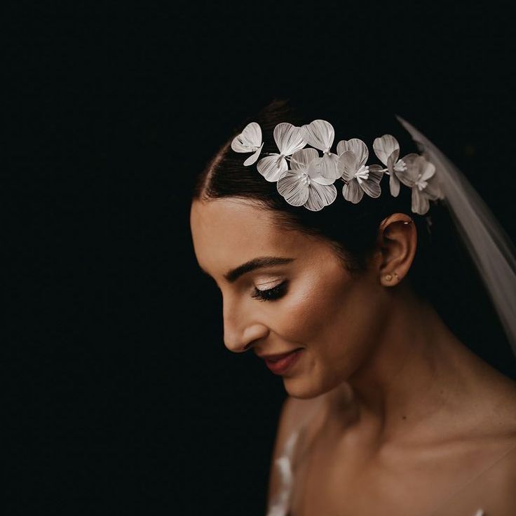 Bride with White Flower Hairpiece