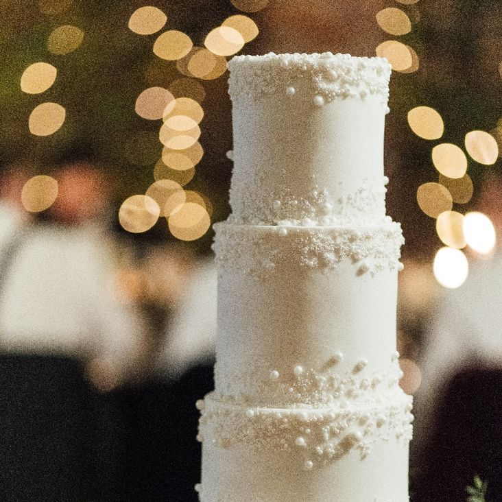 Three Tier White Wedding Cake with Pearls