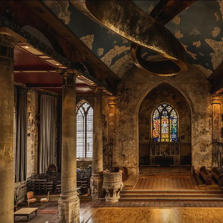 The Mount Without with unique stained glass windows 