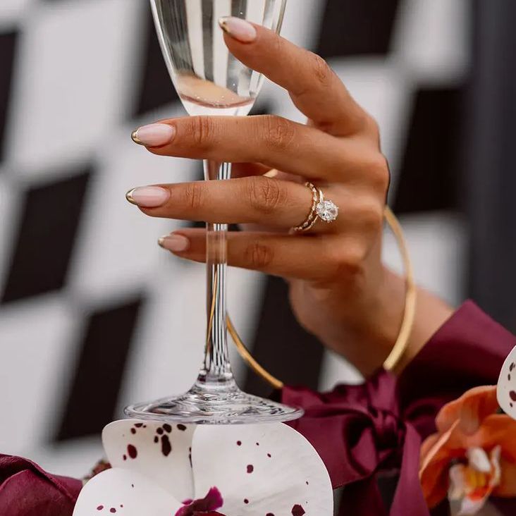 Silver Chrome French Tip Wedding Nails With Handbag Bouquet