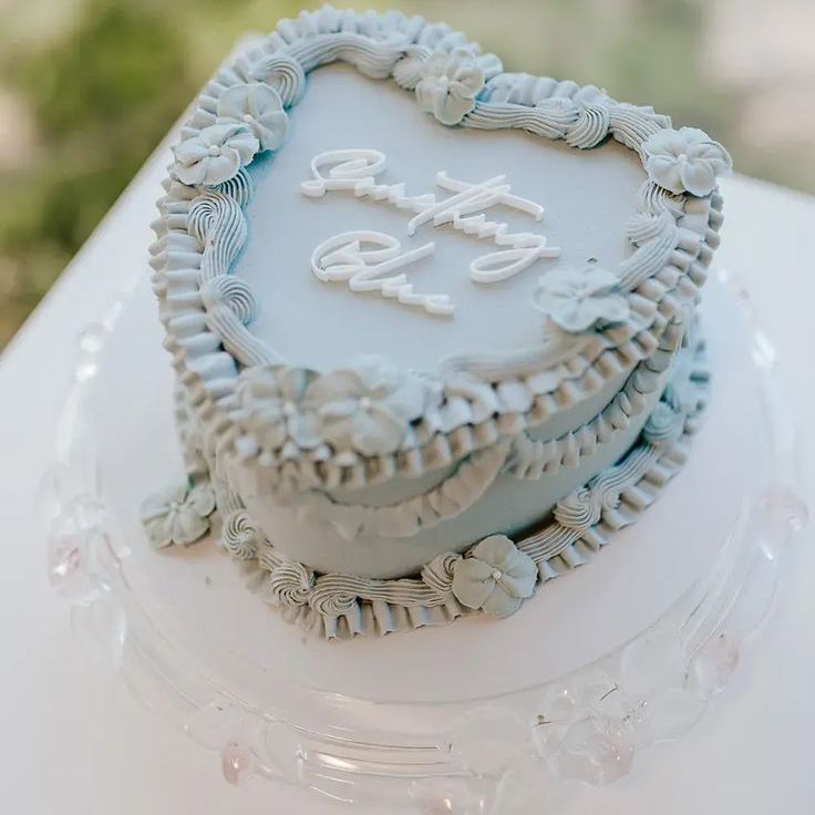 Something Blue Retro Heart Shaped Wedding Cake