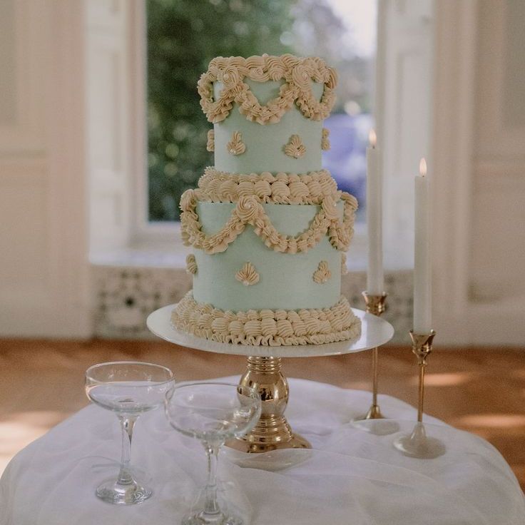 Two Tier Light Blue Wedding Cake