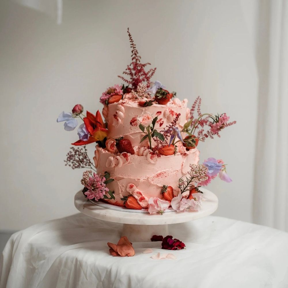 Pink floral spring wedding cake