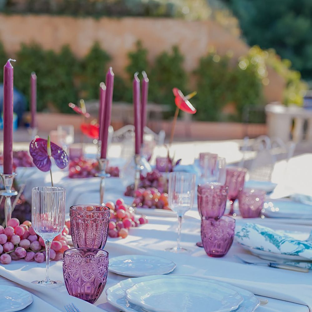 Blue and purple tablescape