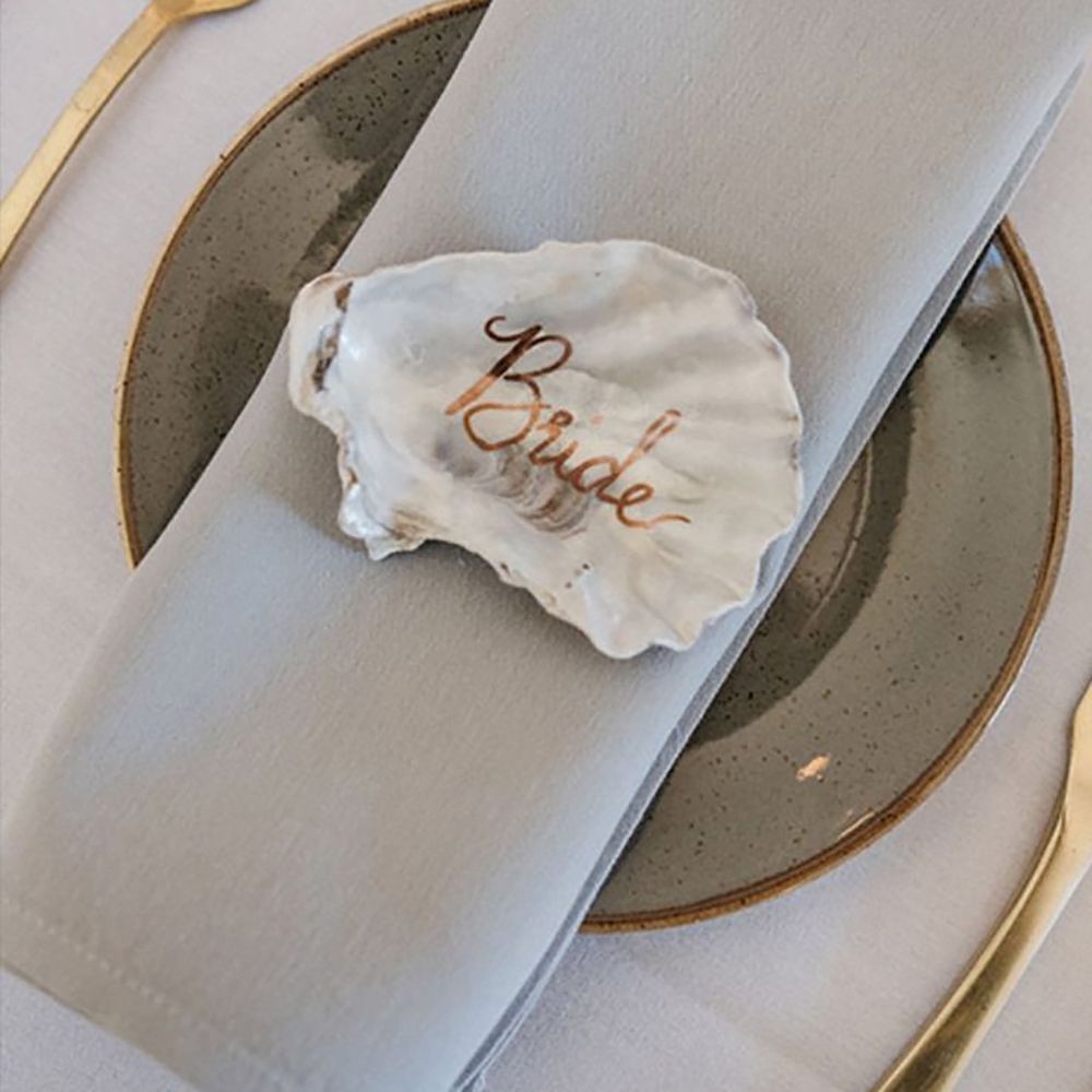 Personalised 'bride' shell place name