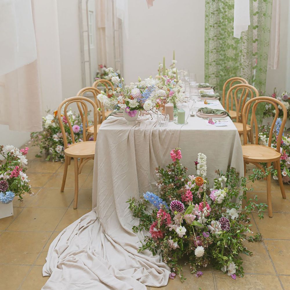 Pastel pink and green wedding tablescape