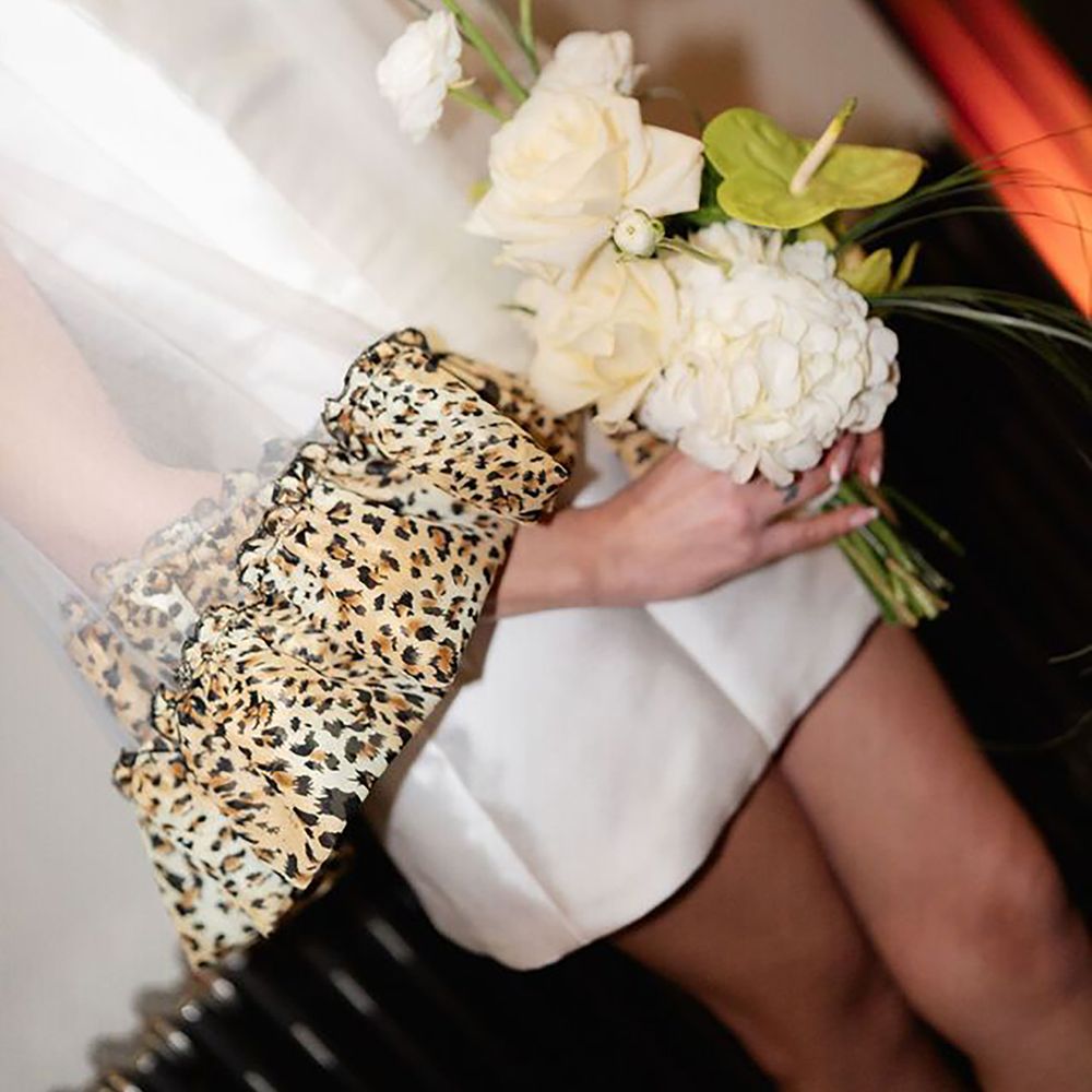 Leopard print wedding veil trim