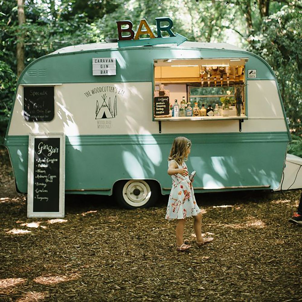 Outdoor wedding bar in forest setting for hen do