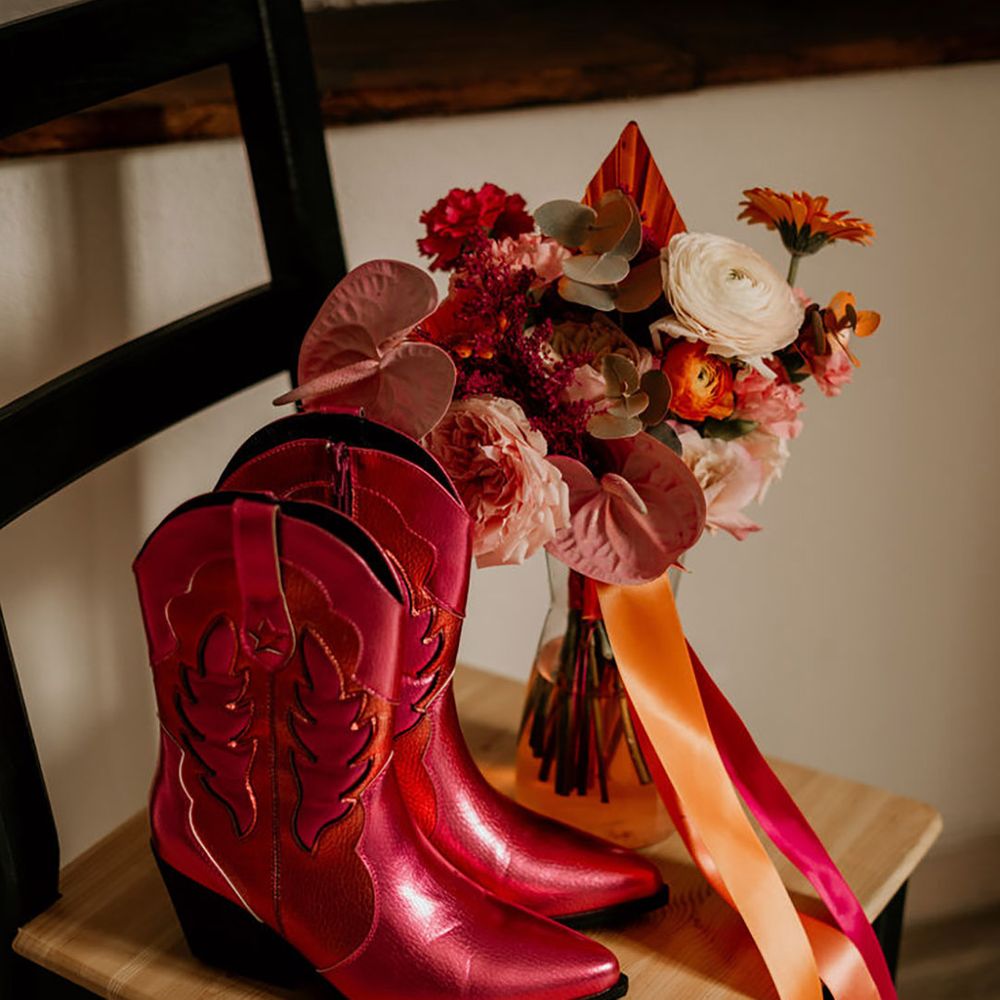 Pink metallic cowboy boots