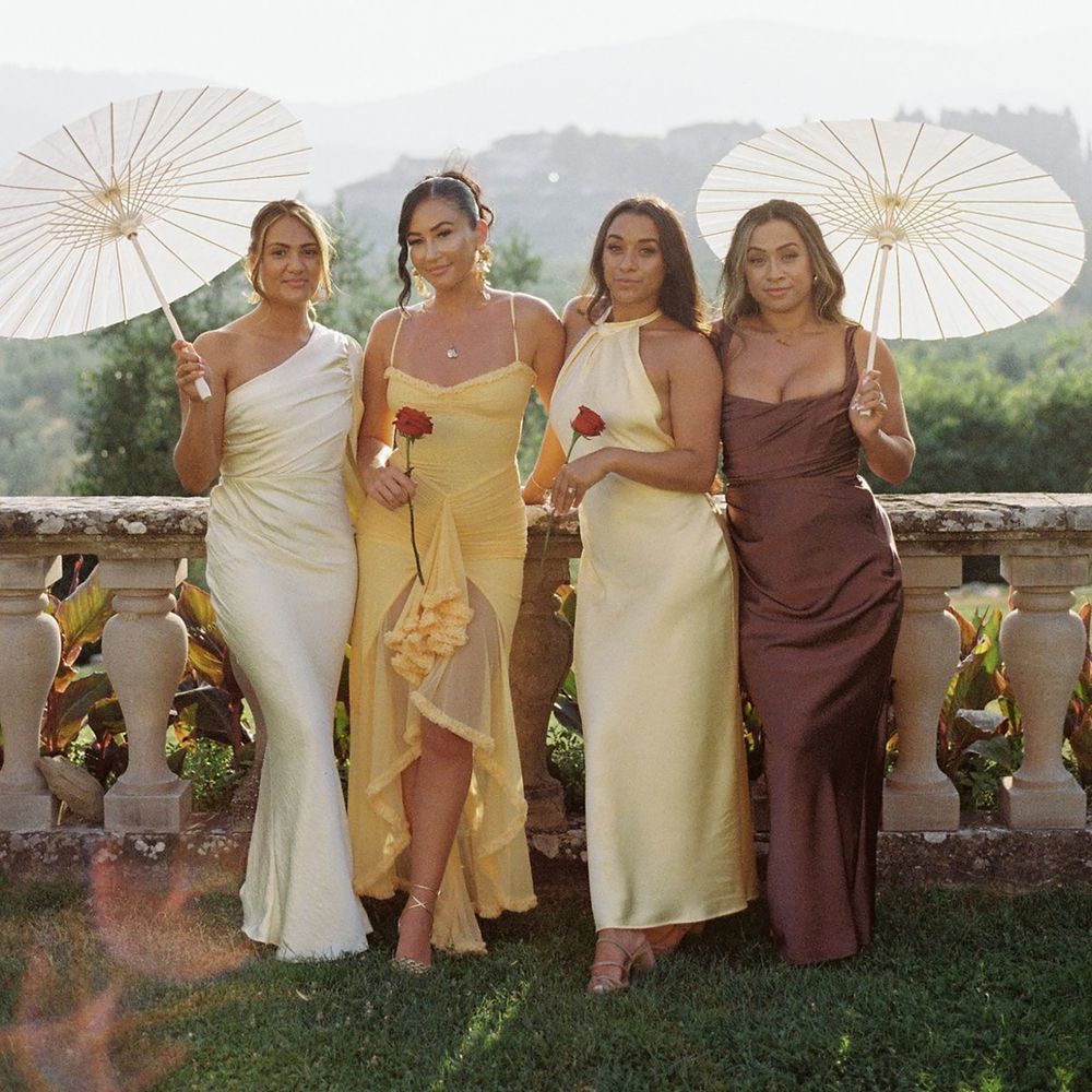 Shades of butter yellow wedding guest dresses
