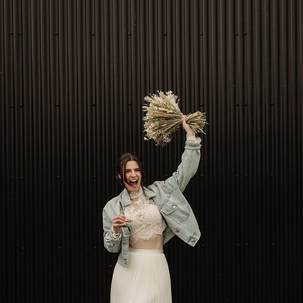 Boho lace top and skirt two piece wedding dress
