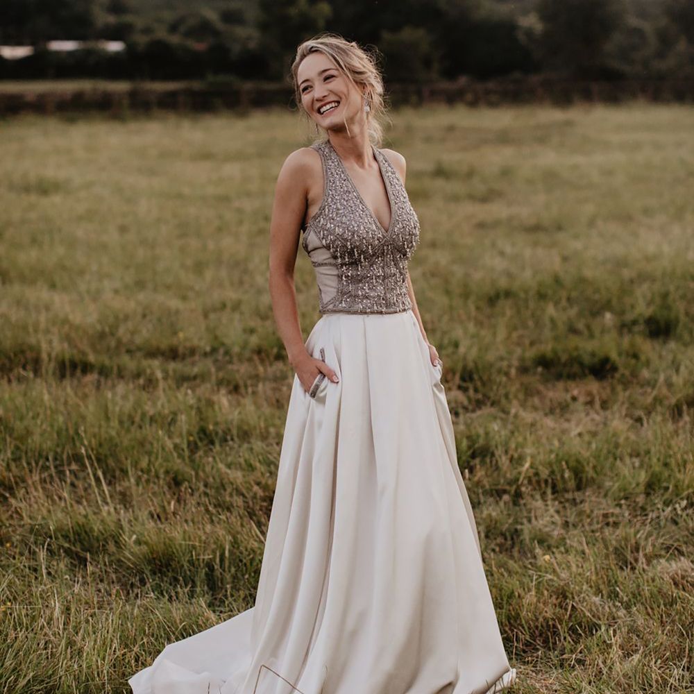 Custom made beaded bridal two piece wedding dress